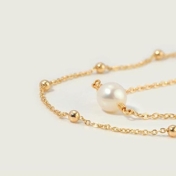 Double Layer Freshwater Pearl Bead Chain Bracelet